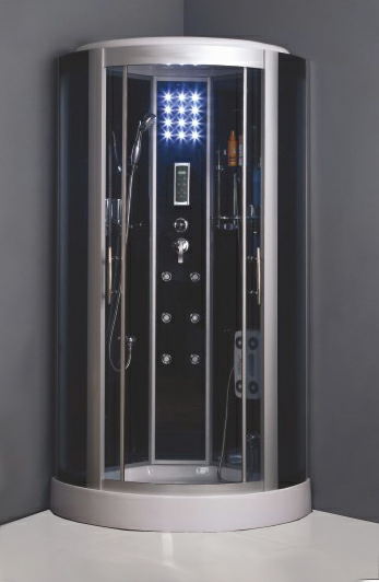 W-202 High-tech Tempered Glass Steam Shower Cabin with Glass Central Panel, Massage Jets, computer panel