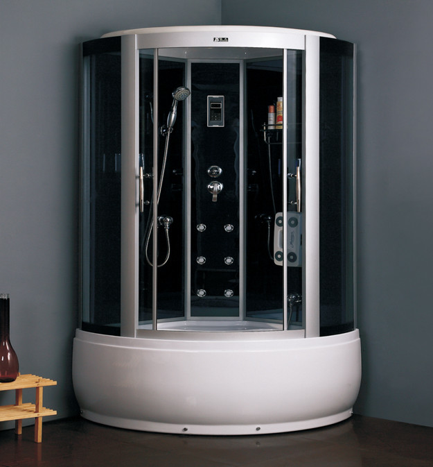 W-207 High-tech Tempered Glass Steam Shower Cabin with Glass Central Panel, Massage Jets, computer panel