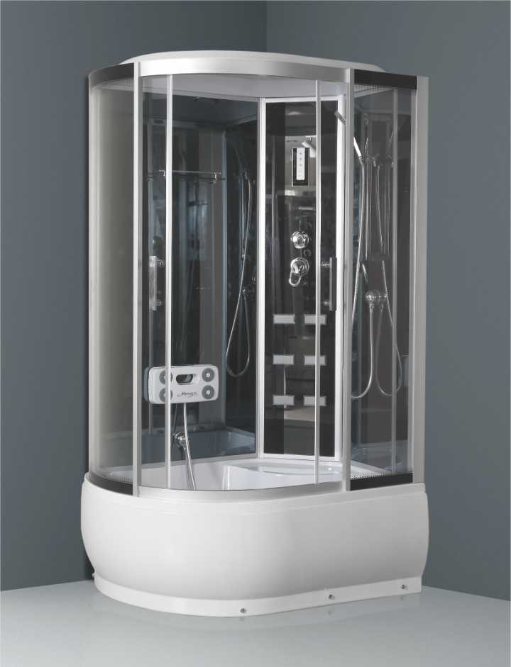 W-305R Corner Sliding Tempered Glass Door Hydro Massage Bathroom Shower Cabin with Foot Massager, Soap Dispenser