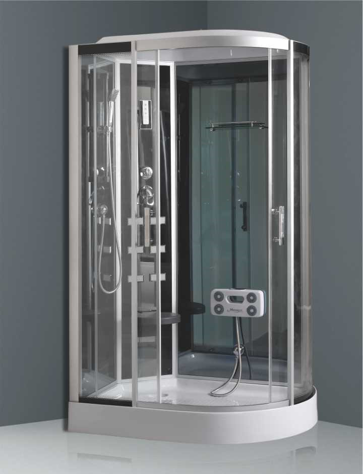 W-306L Corner Sliding Tempered Glass Door Hydro Massage Bathroom Shower Cabin with Foot Massager, Soap Dispenser