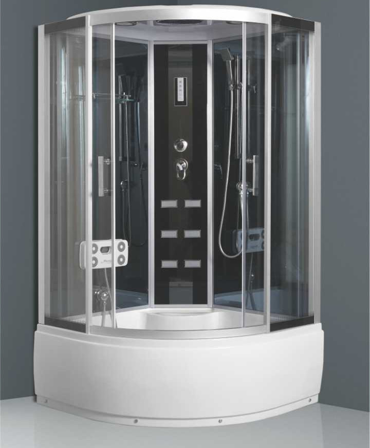 W-307 Corner Sliding Tempered Glass Door Hydro Massage Bathroom Shower Cabin with Foot Massager, Soap Dispenser