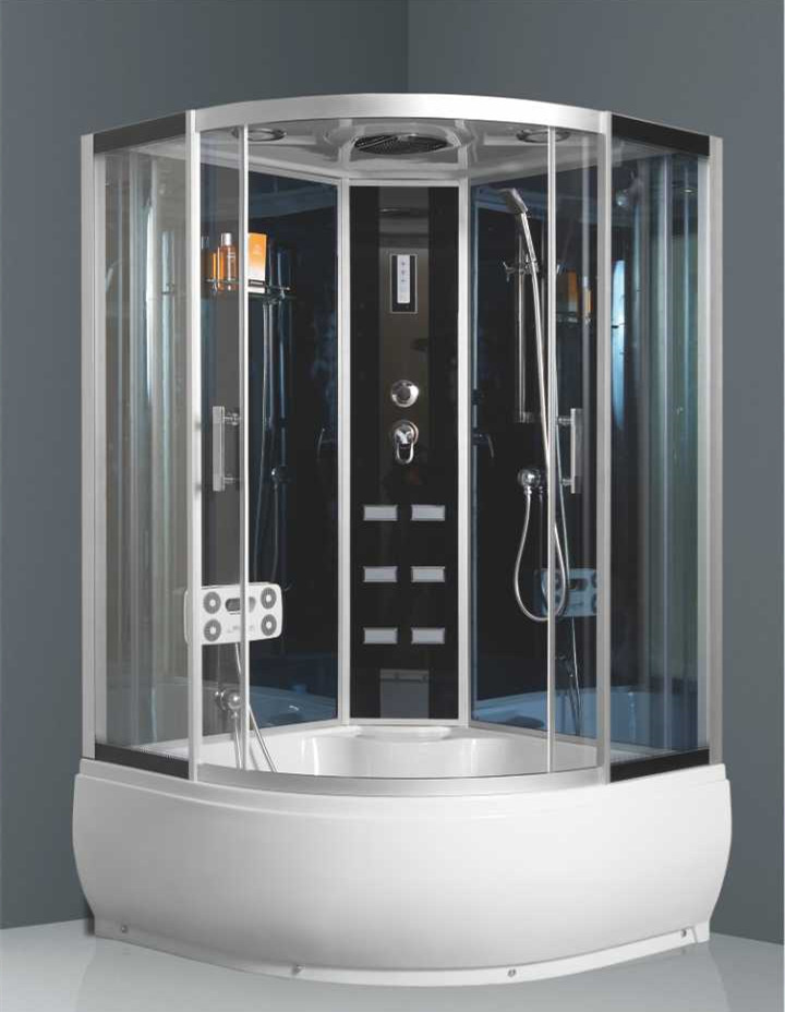 W-308 Corner Sliding Tempered Glass Door Hydro Massage Bathroom Shower Cabin with Foot Massager, Soap Dispenser