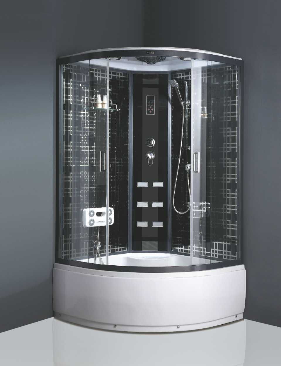 W-407 Multifunction Tempered Glass Shower Cubicle with Computer Contral Panel, Shelf, Handheld Shower, Rain Shower