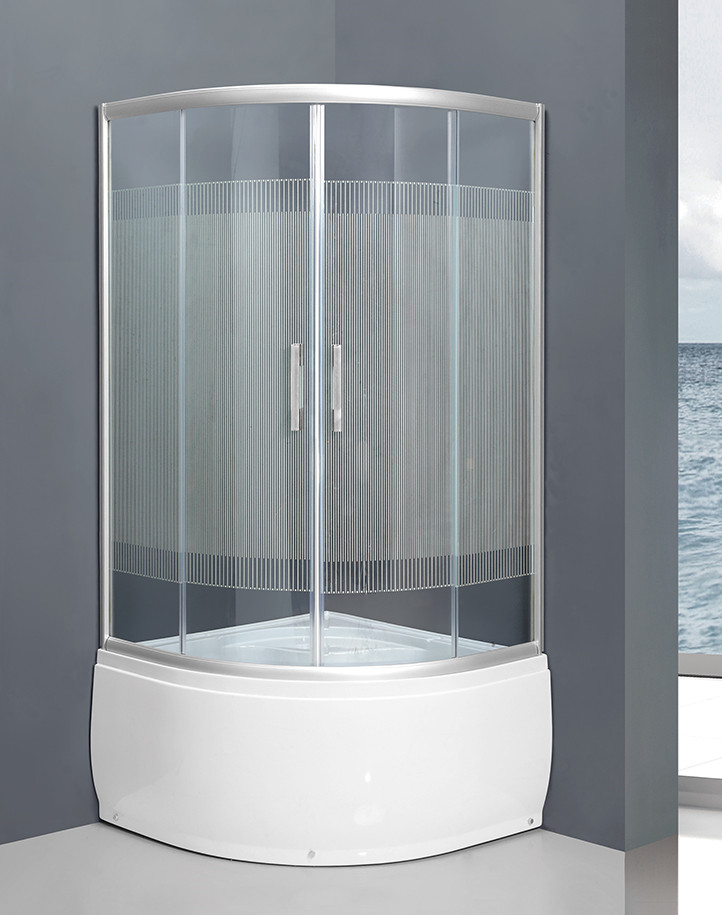 Shower Encloure 503 High tray 90*90*195 Satin Silver Profile Pattern Glass Door