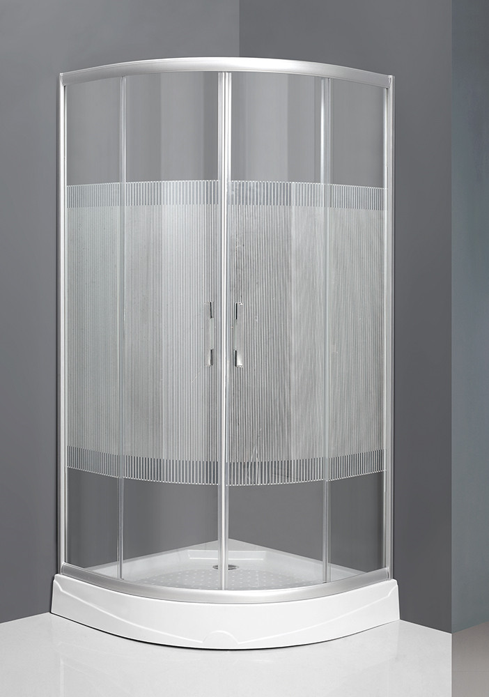 Shower Encloure 504 High tray 90*90*195 Satin Silver Profile Pattern Glass Door